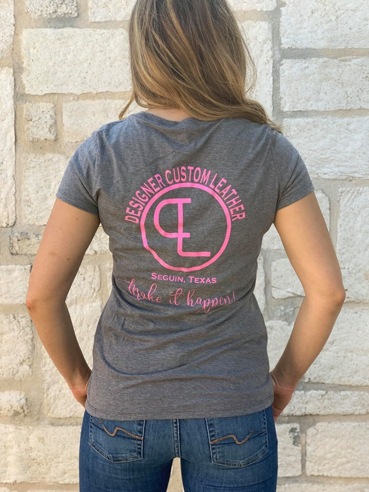Women's Heather Gray and Pink T-Shirt – Designer Custom Leather