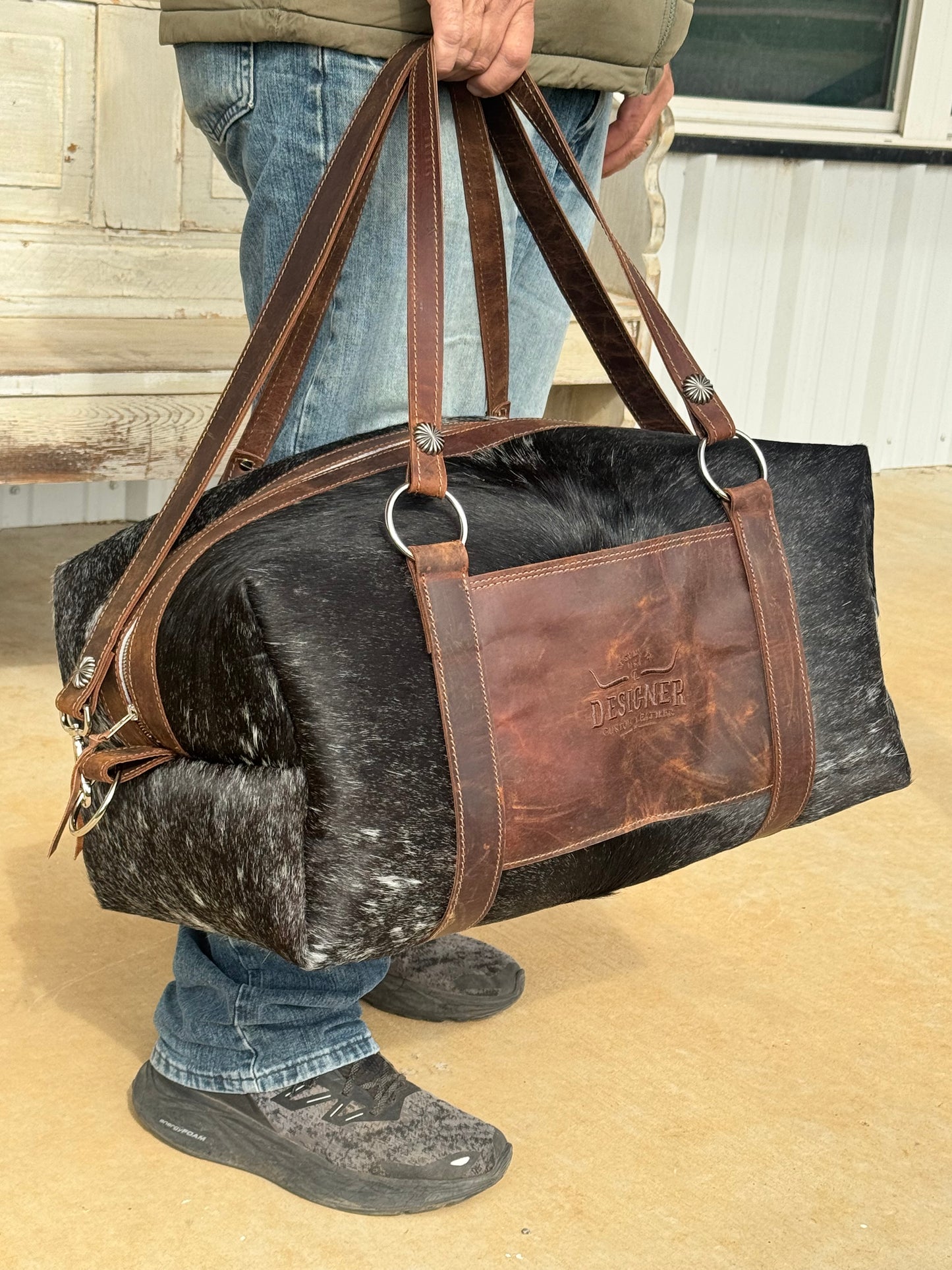Large Black and White Longhorn Duffle Bag