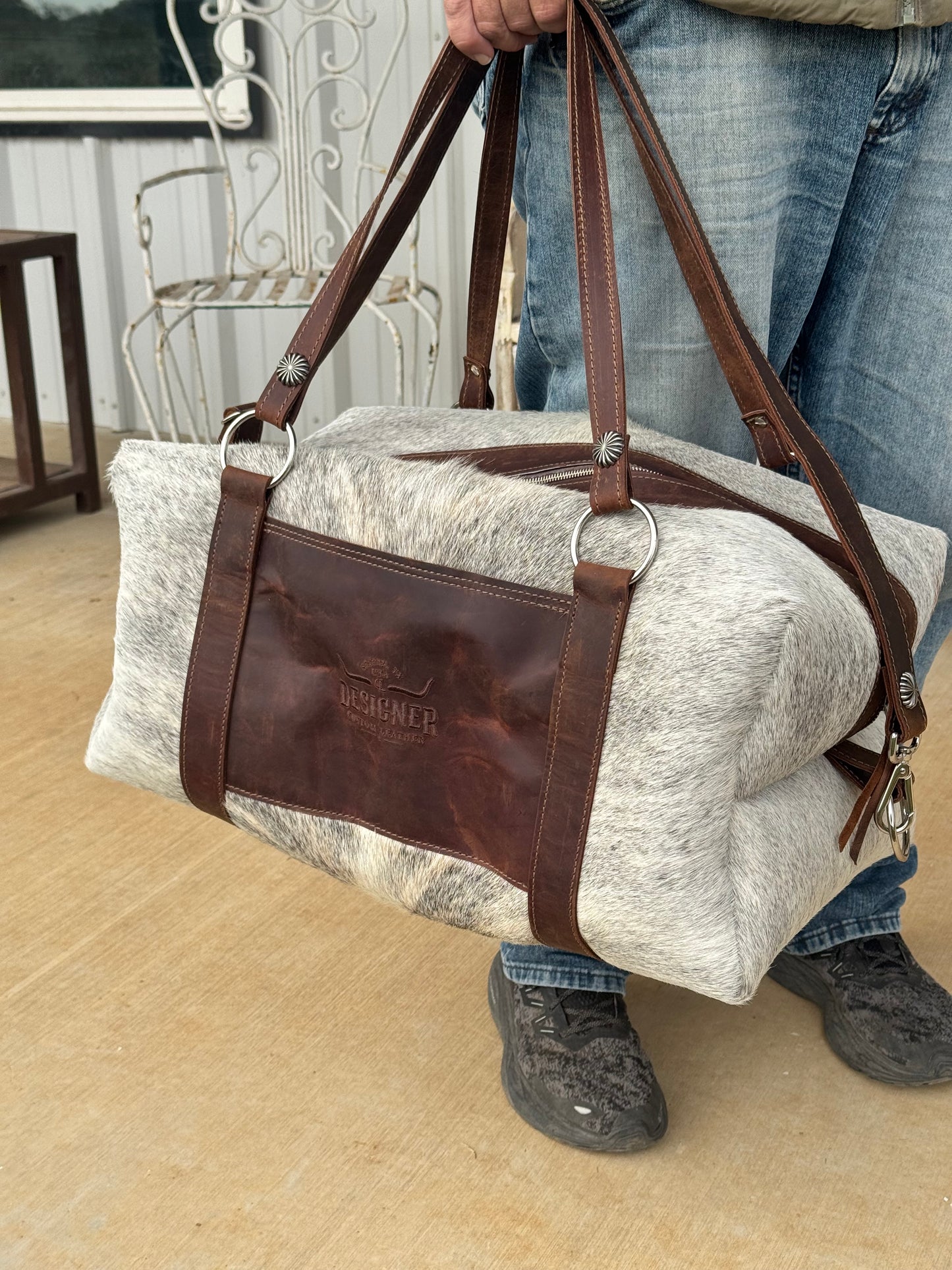Large Grey Brindle Duffle Bag