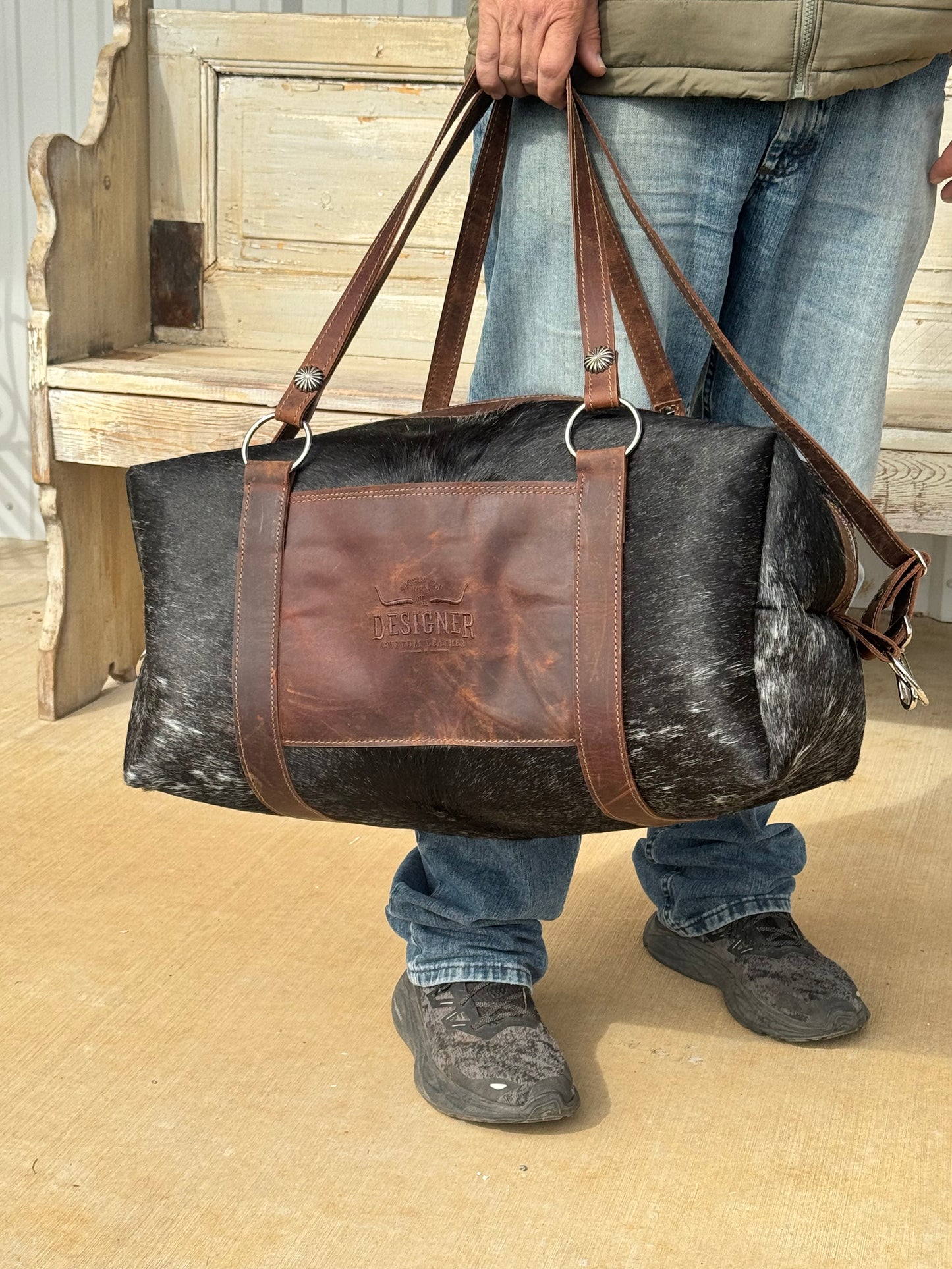 Large Black and White Longhorn Duffle Bag