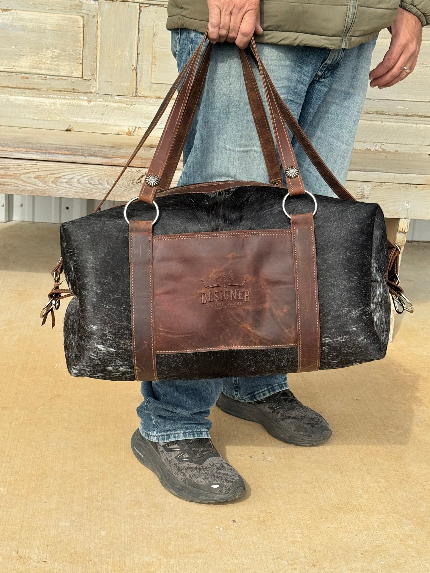 Large Black and White Longhorn Duffle Bag