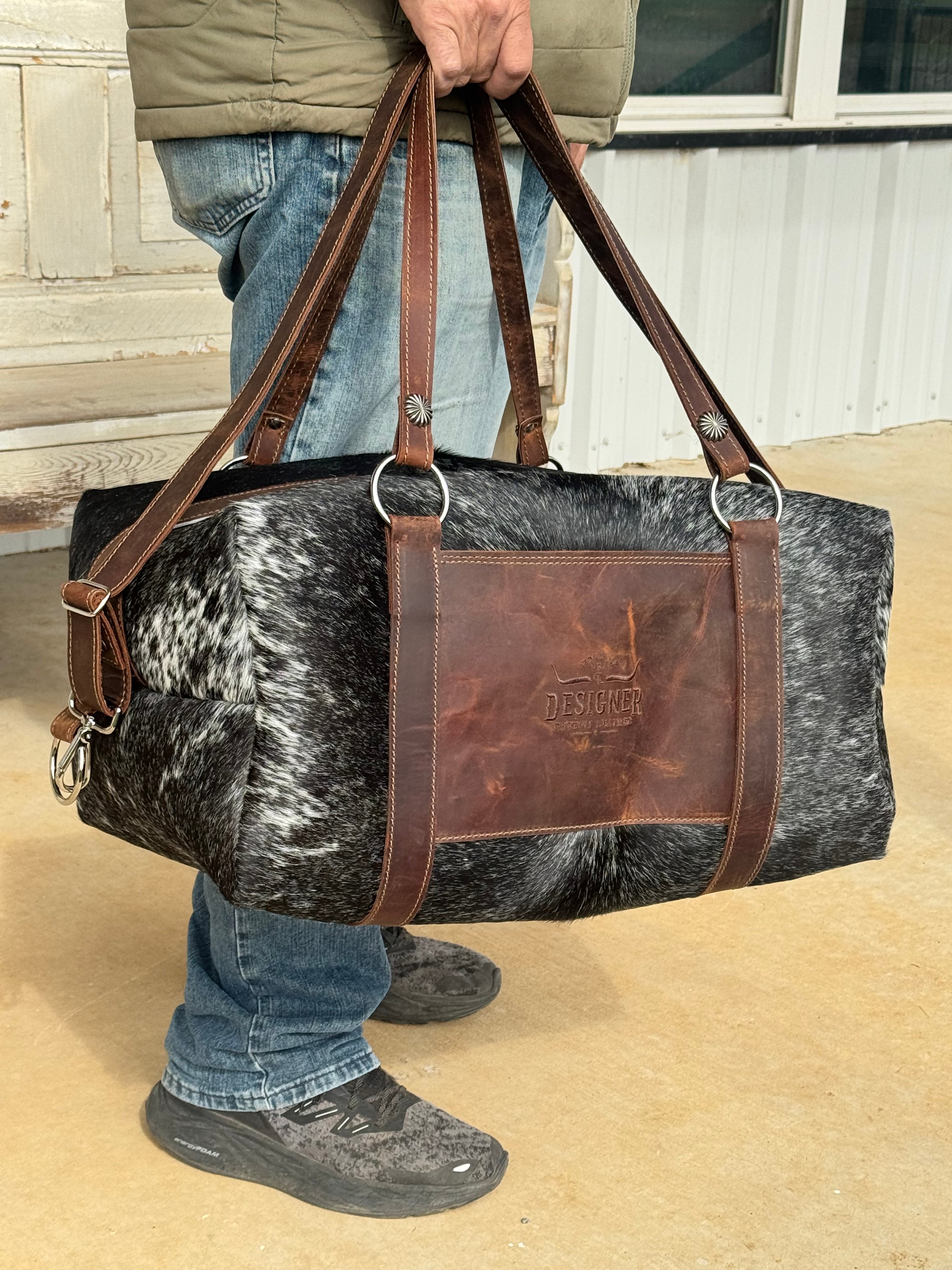 Large Black and White Longhorn Duffle Bag