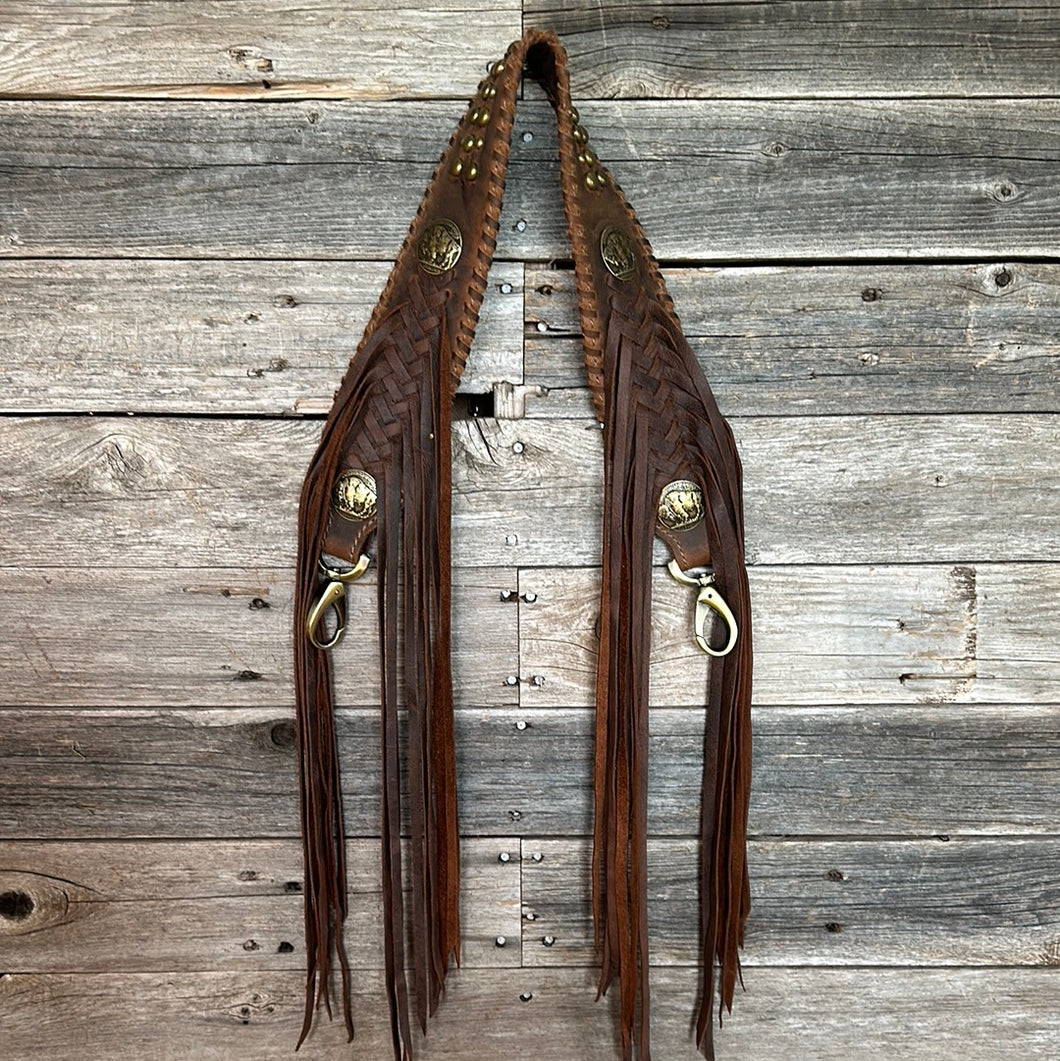 Fringed Boujee Shoulder Strap Brown with Brass
