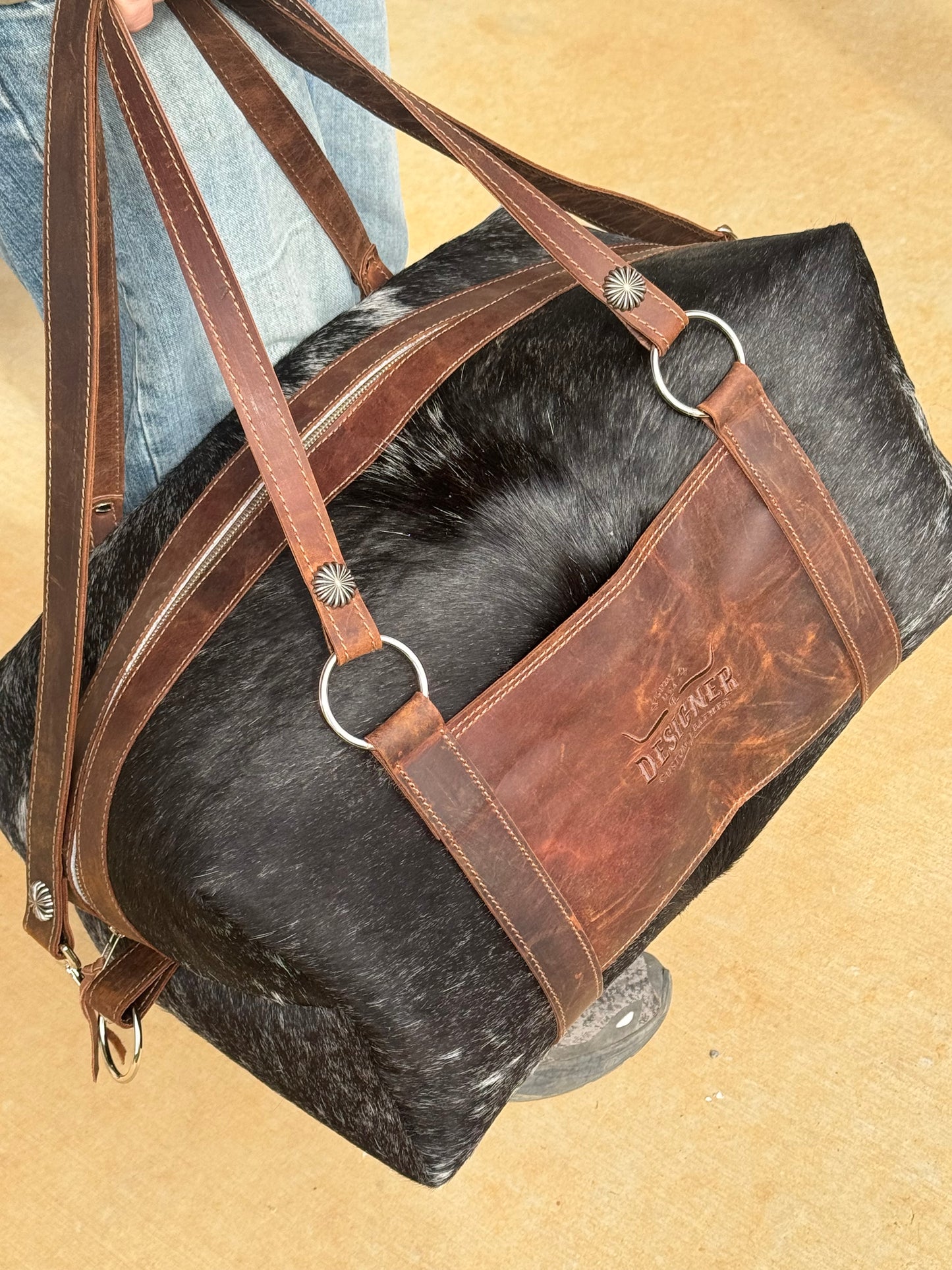 Large Black and White Longhorn Duffle Bag