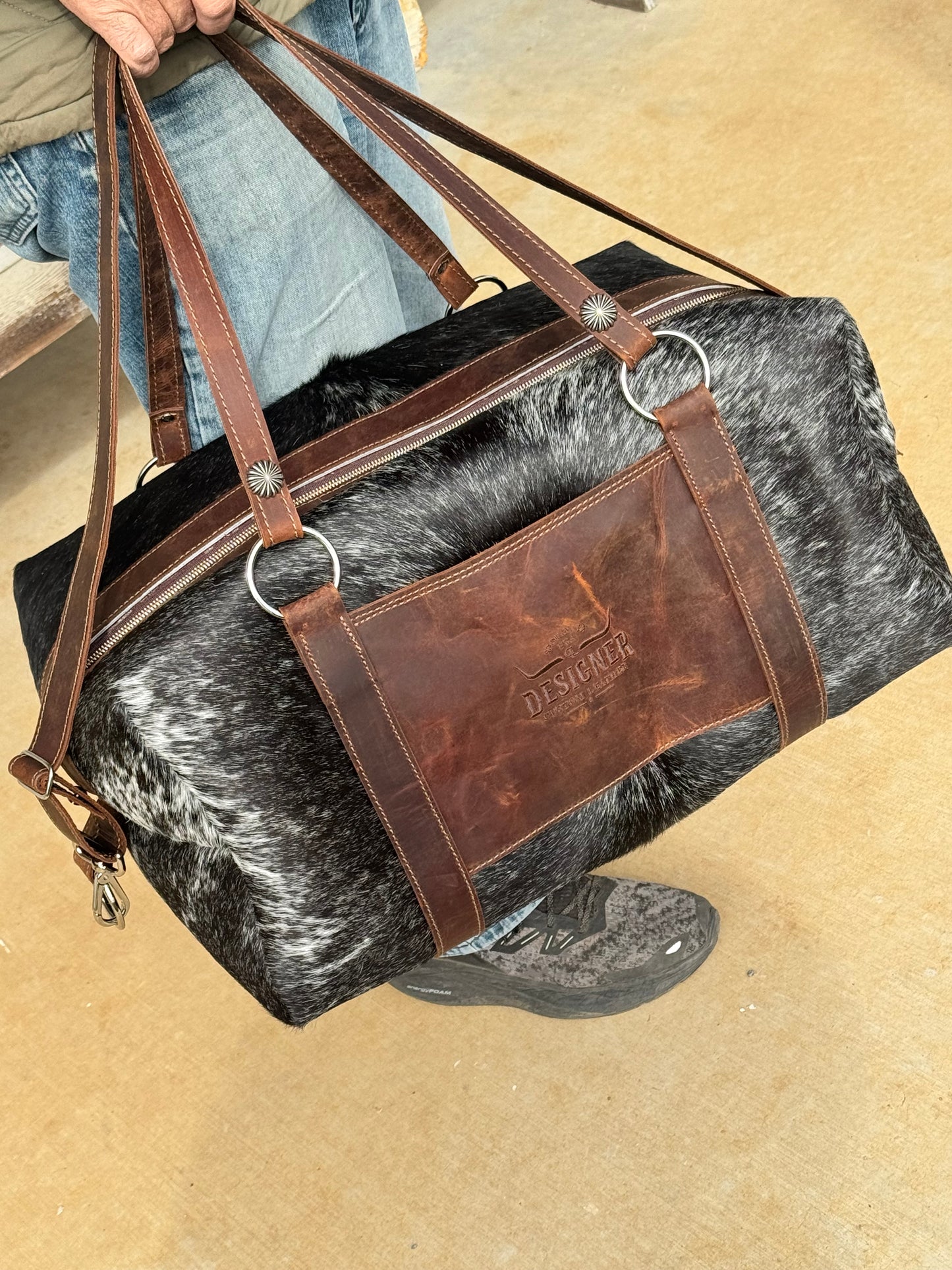 Large Black and White Longhorn Duffle Bag