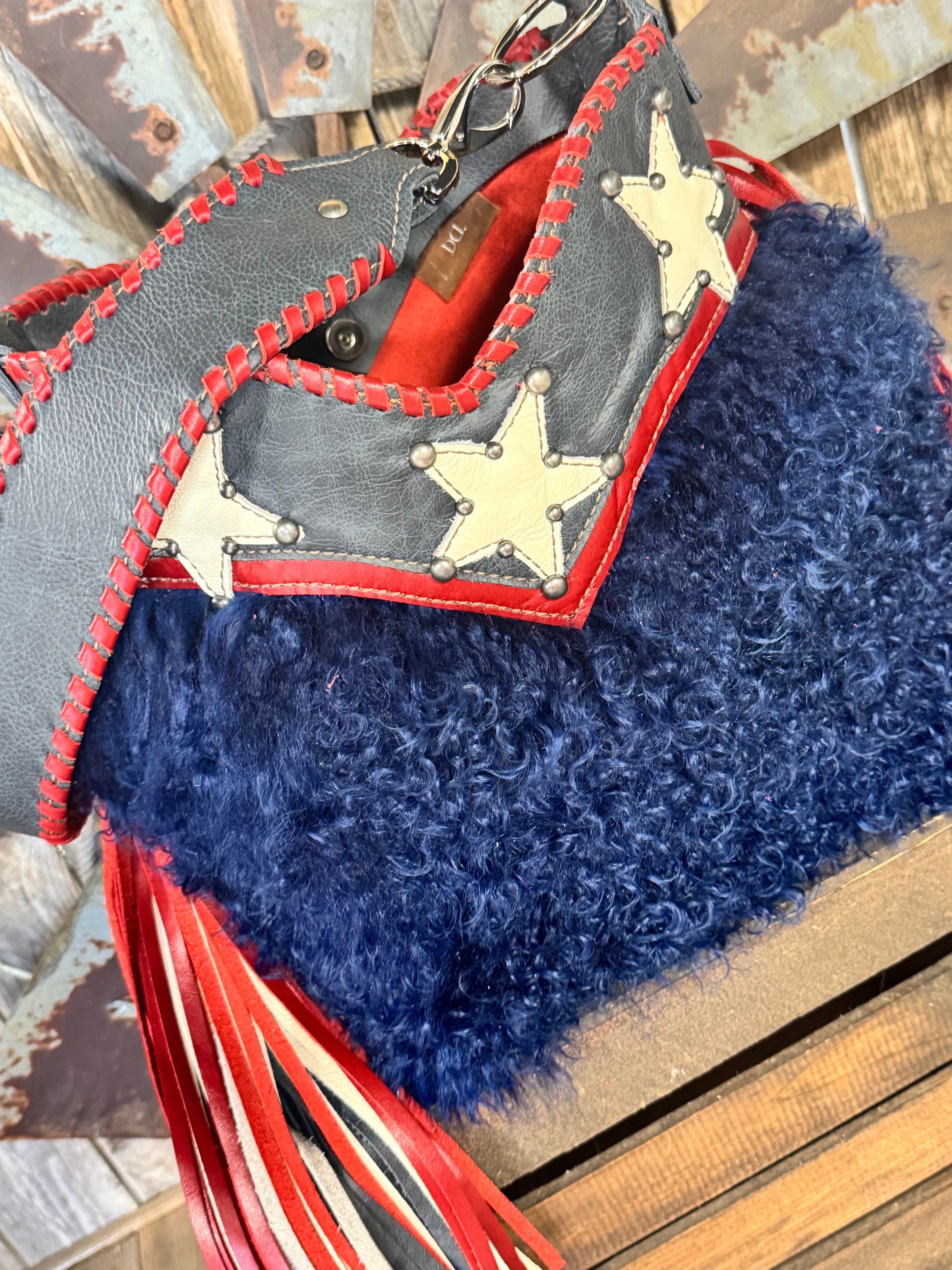 Medium Boot Top Navy Lamb w/Stars