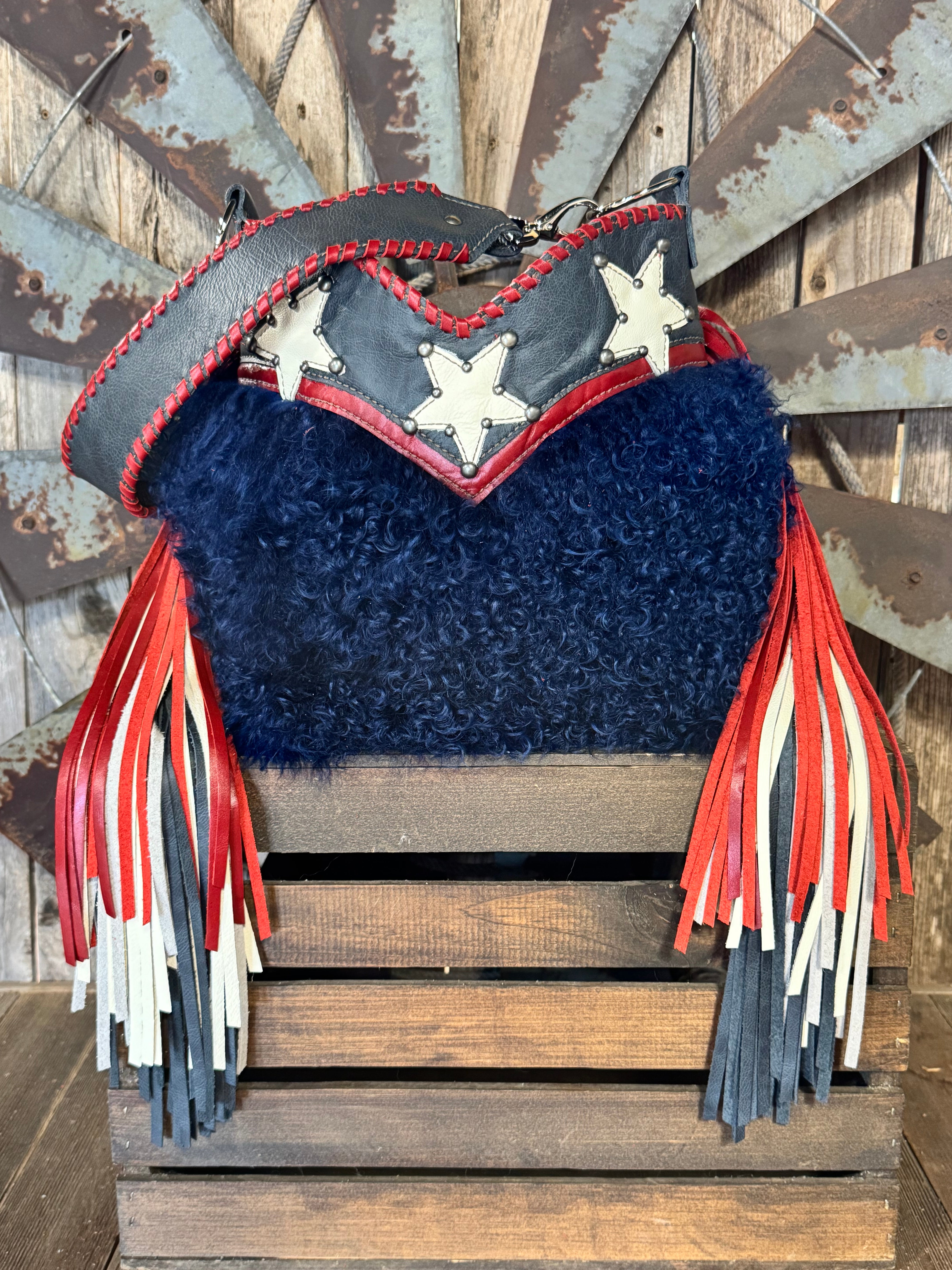 Medium Boot Top Navy Lamb w/Stars