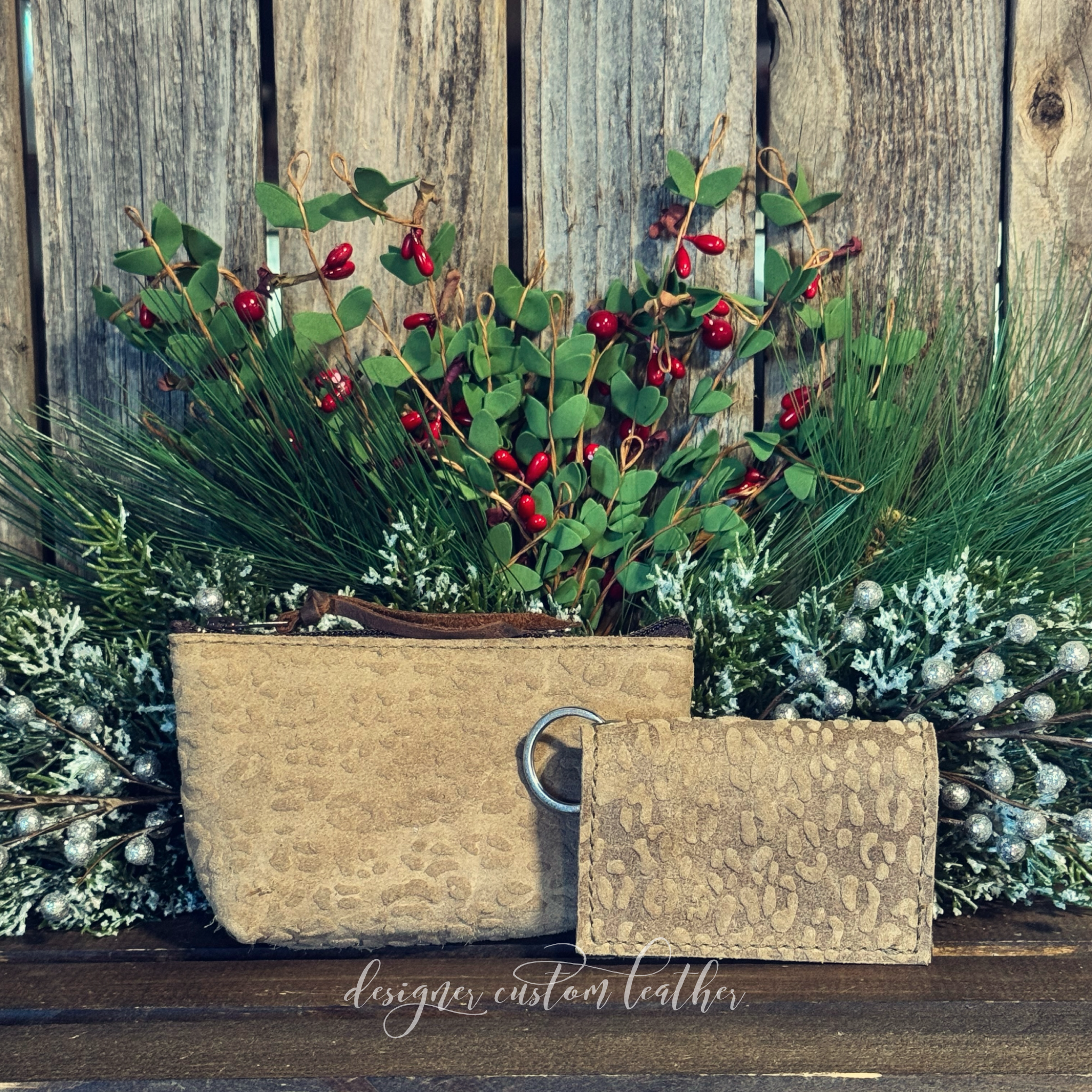 Small Tan Leopard Makeup Bag and Card Holder Set