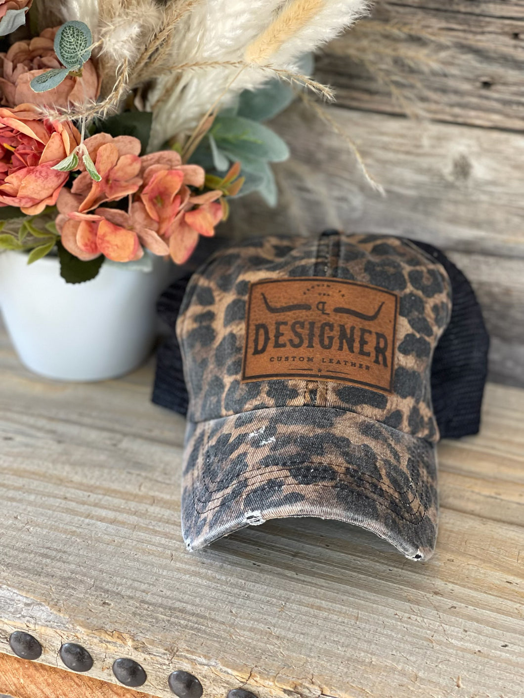 Leopard Cap with Leather Patch
