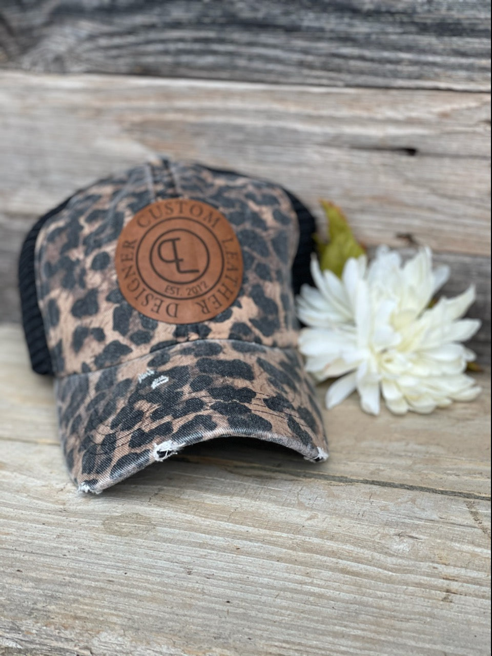 Leopard with Leather Patch Cap